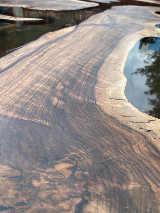 Clear Epoxy Table, Live Edge Table, Custom 96” x 40” Walnut Smokey Gray Table, Epoxy River Table, Custom Order for Jessica B