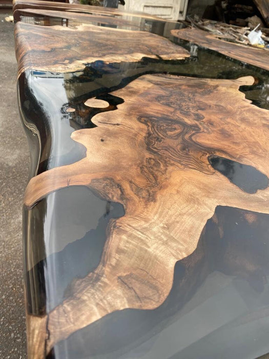 Clear Epoxy Table, Live Edge Table, Custom 96” x 40” Walnut Smokey Gray Table, Epoxy River Table, Custom Order for Jessica B