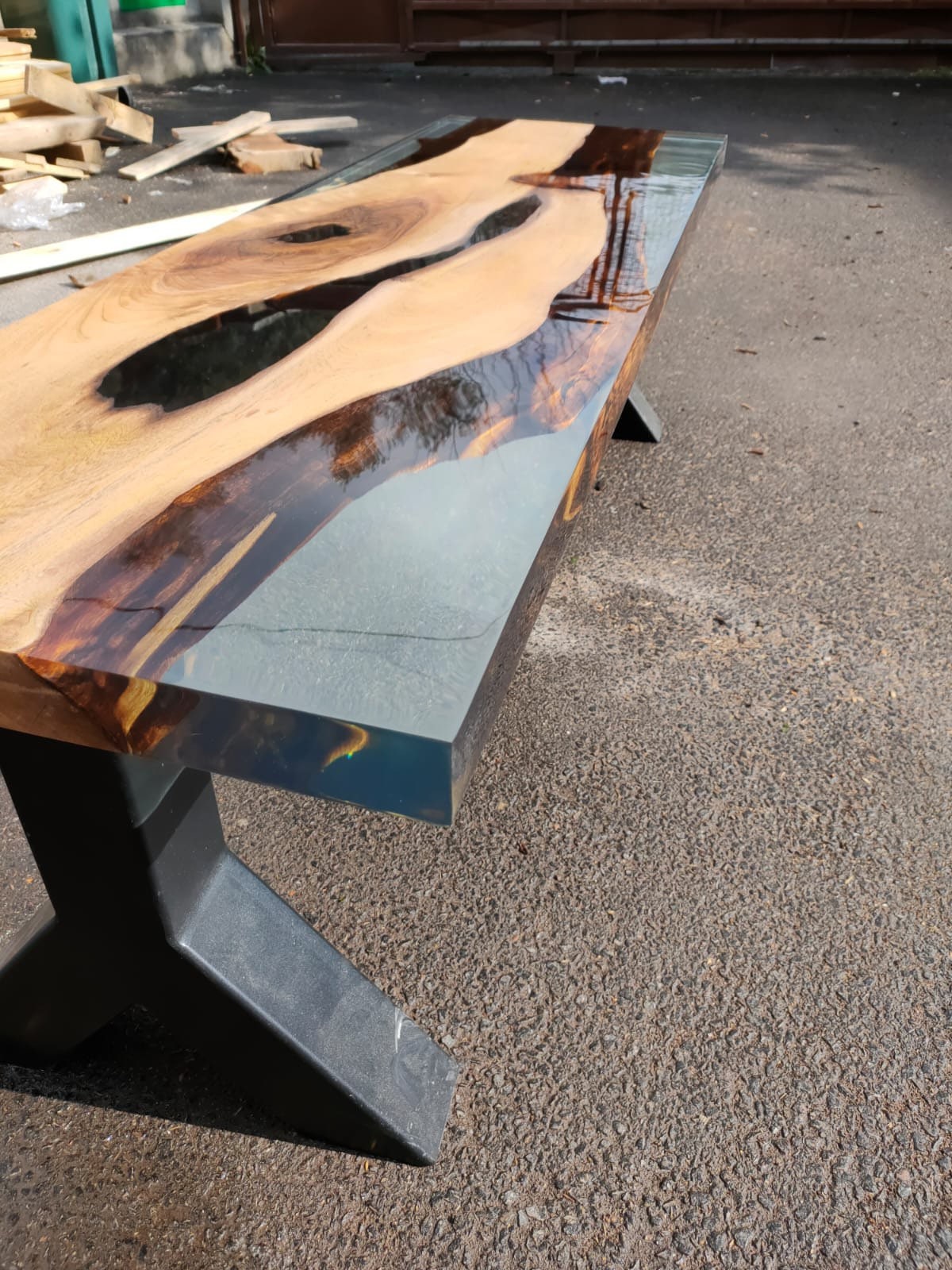 Handmade Clear Epoxy Table, Custom 58” x 17” Walnut Table, Clear Epoxy Bench, Live Edge Table, Custom  Order for Corsetti