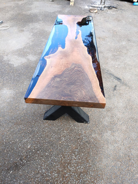 Walnut Epoxy Table, Custom 58” x 17” Walnut Smokey Table, Epoxy River Bench, Live Edge Table, Custom Order for Corsetti