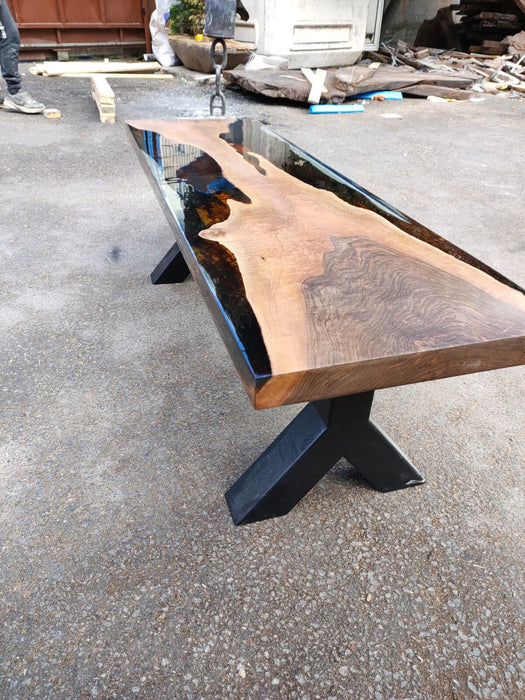 Walnut Epoxy Table, Custom 58” x 17” Walnut Smokey Table, Epoxy River Bench, Live Edge Table, Custom Order for Corsetti