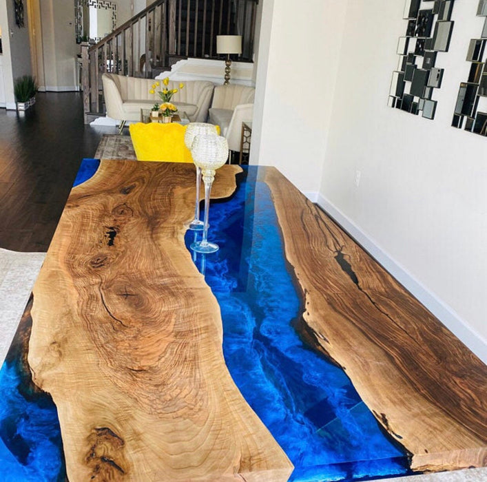 River Table, Custom 90” x 45” Walnut Deep Blue with Ocean Waves, Epoxy River Dining Table, Live Edge Table, Custom  Order for Mona