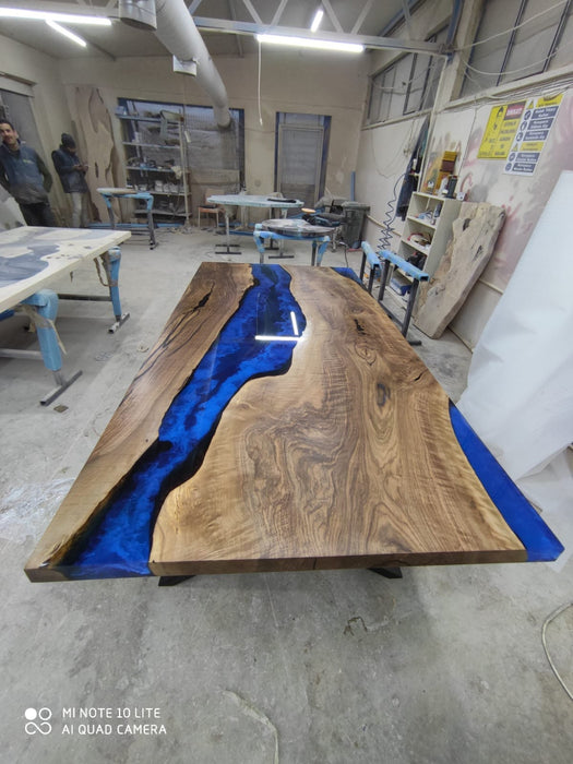 River Table, Custom 90” x 45” Walnut Deep Blue with Ocean Waves, Epoxy River Dining Table, Live Edge Table, Custom  Order for Mona