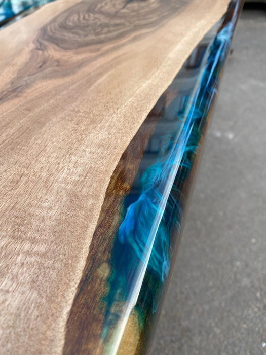 Handmade Epoxy Table, Custom 60” x 28” Walnut Blue, Turquoise, Green Epoxy Table, Epoxy River Table, Live Edge Table, Custom Order for Jesse