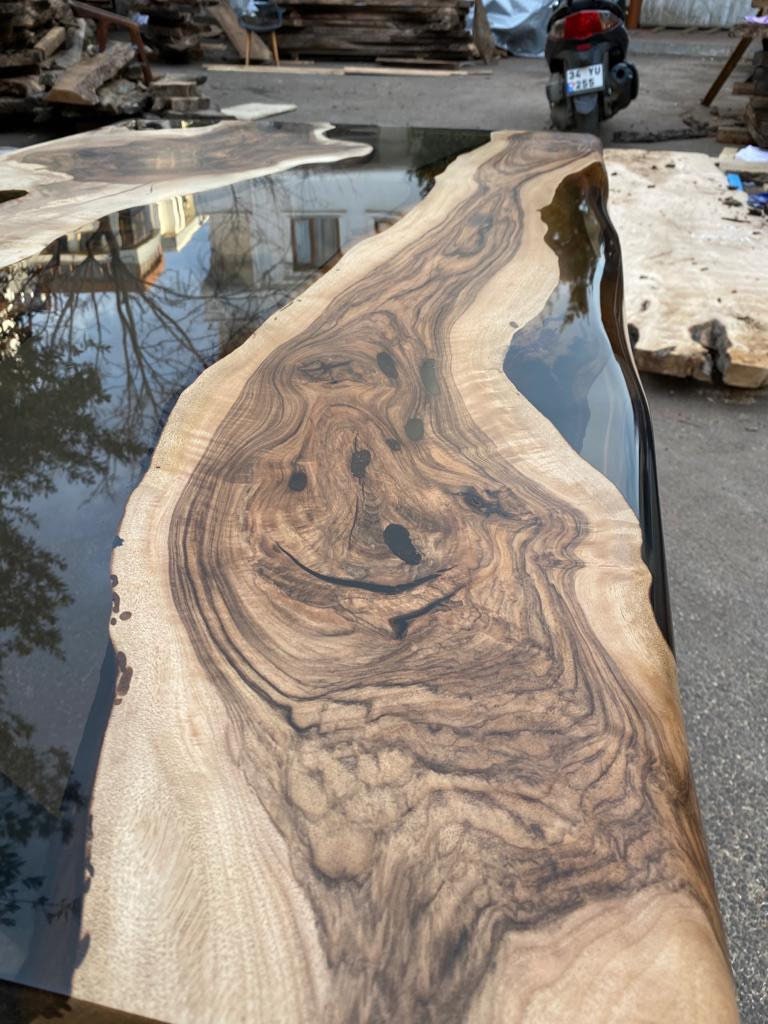 Live Edge Table, Epoxy Resin Table, Custom 65” x 36” Walnut Smokey Gray Table, Epoxy River Table, Custom Order for Kevin S