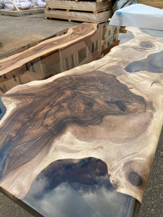 Live Edge Table, Epoxy Resin Table, Custom 65” x 36” Walnut Smokey Gray Table, Epoxy River Table, Custom Order for Kevin S