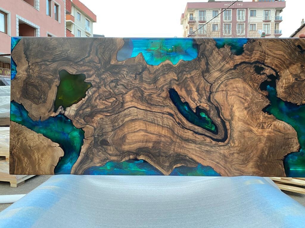 Walnut Dining Table, Live Edge Table, Custom 52” x 23” Walnut Blue, Turquoise, Orange Epoxy Table, Wall Art Table, Custom Order for Christy