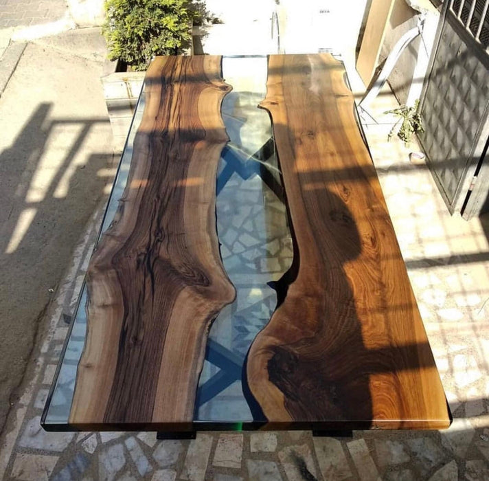 Custom Epoxy Resin River Table, Solid Walnut Wood Dining Table, Handmade Ultra Clear Epoxy Furniture for Your Home, Large Wooden Table