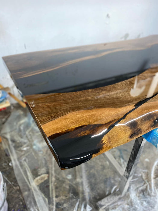 Walnut Dining Table, Custom 96” x 42” Unique Epoxy Shiny River Table, Live Edge Dining Table, Epoxy Resin Table for Karen D