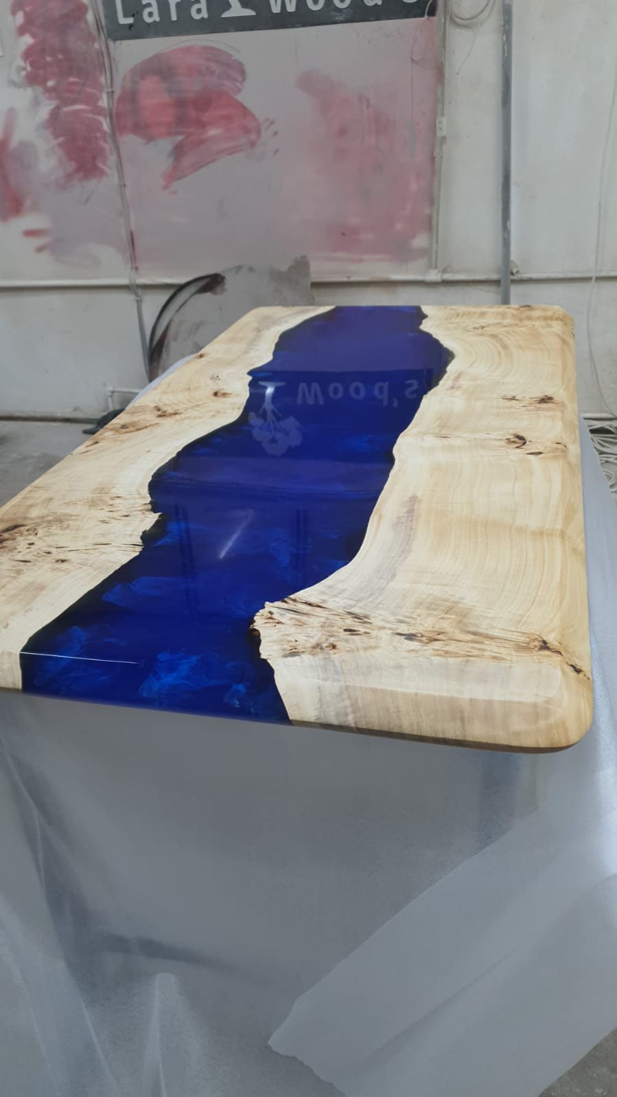 Ocean Table, Poplar Table, Live Edge Table, Custom 54” x 24” Poplar Blue Epoxy Table, Epoxy Resin Table, River Table, Custom Order for Liz