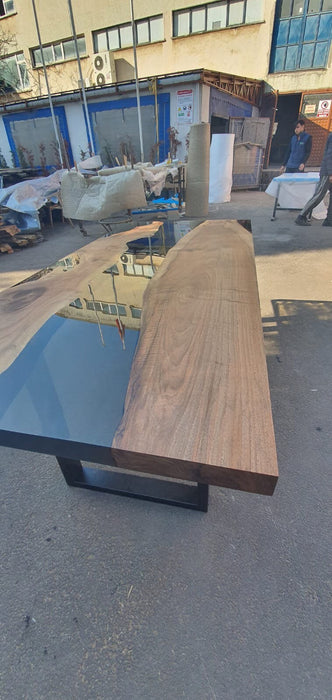 Handmade Epoxy Table, Clear Epoxy Table, Custom 80” x 36” Walnut Smokey Gray Table, Epoxy River Dining Table, Custom Order for Wolcott