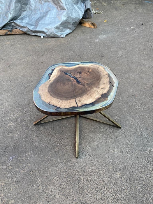 Walnut Dining Table, Epoxy Coffee Table, Custom 28” x 24” Round Irregular Round Table, Walnut Clear Epoxy Table, Custom Coffee Table