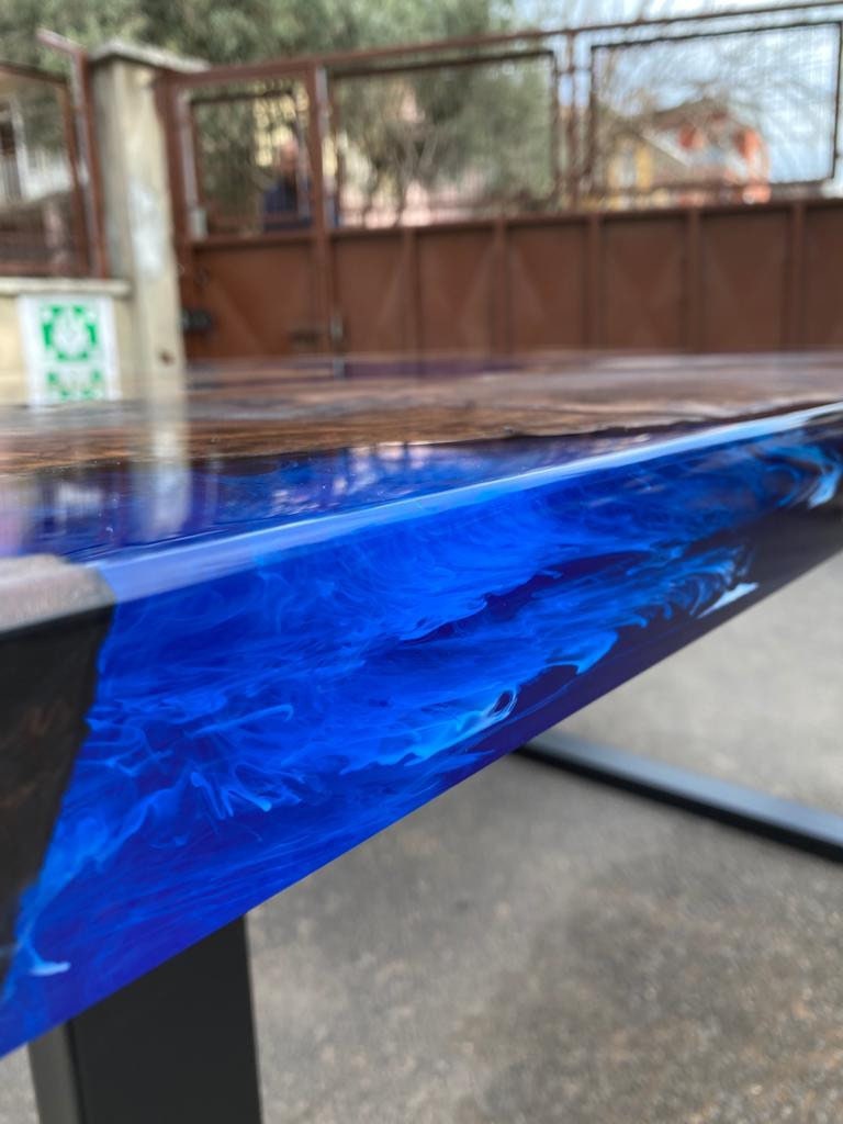 Epoxy Table, Epoxy Dining Table, Walnut Epoxy Table, River Dining Table, Custom 65” x 45” Walnut Epoxy River Dining Table Order for Sandra