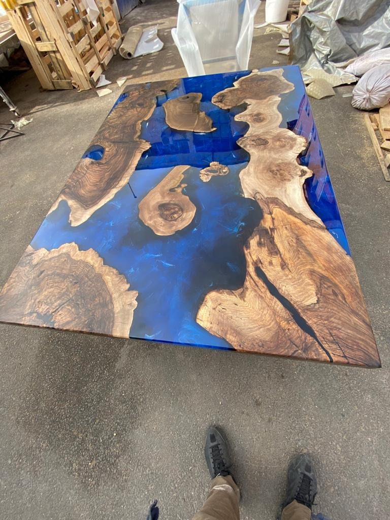 Epoxy Table, Epoxy Dining Table, Walnut Epoxy Table, River Dining Table, Custom 65” x 45” Walnut Epoxy River Dining Table Order for Sandra