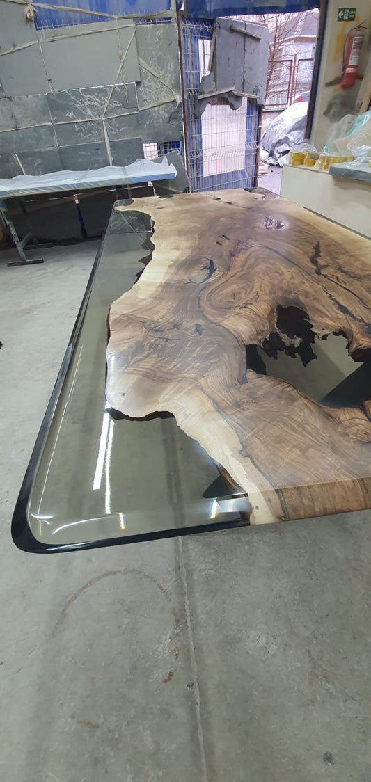 Handmade Epoxy Table, River Table, Live Edge Table, Custom 90” x 40” Walnut Smokey Gray Table, Epoxy River Table, Custom Order for Jane