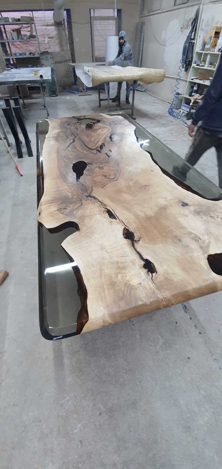 Handmade Epoxy Table, River Table, Live Edge Table, Custom 90” x 40” Walnut Smokey Gray Table, Epoxy River Table, Custom Order for Jane