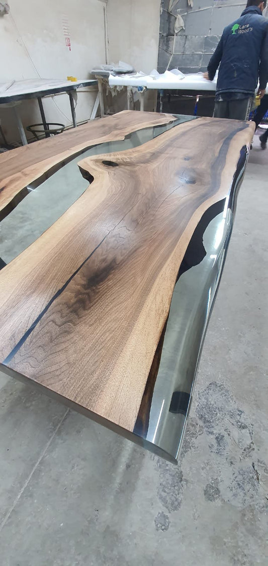 Handmade Epoxy Table, Live Edge Table, Epoxy Resin Table, Custom 84” x 42” Walnut Smokey Gray Table, Epoxy River Table, Order for Elizabeth