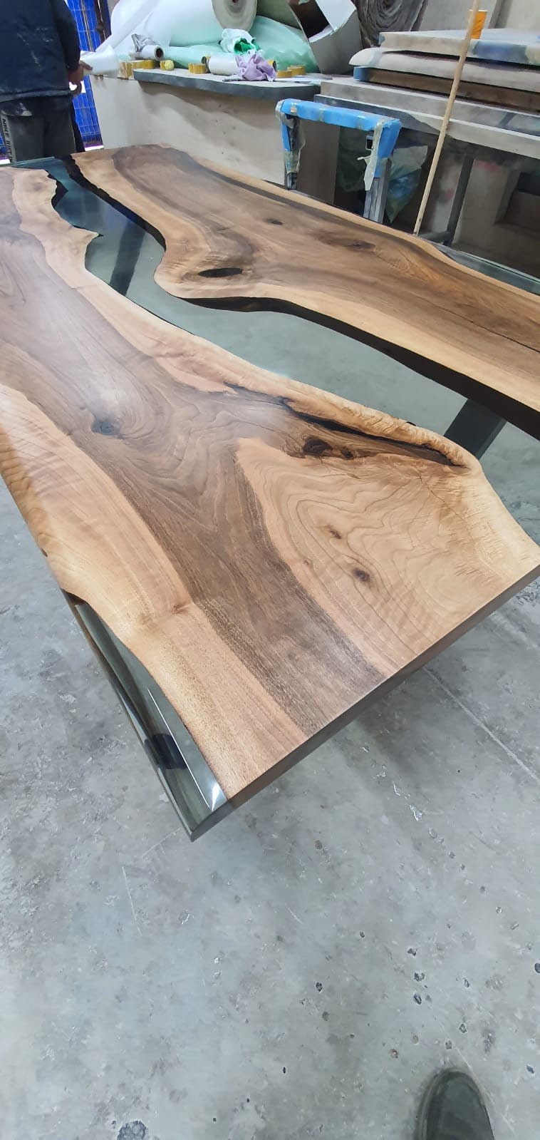 Handmade Epoxy Table, Live Edge Table, Epoxy Resin Table, Custom 84” x 42” Walnut Smokey Gray Table, Epoxy River Table, Order for Elizabeth