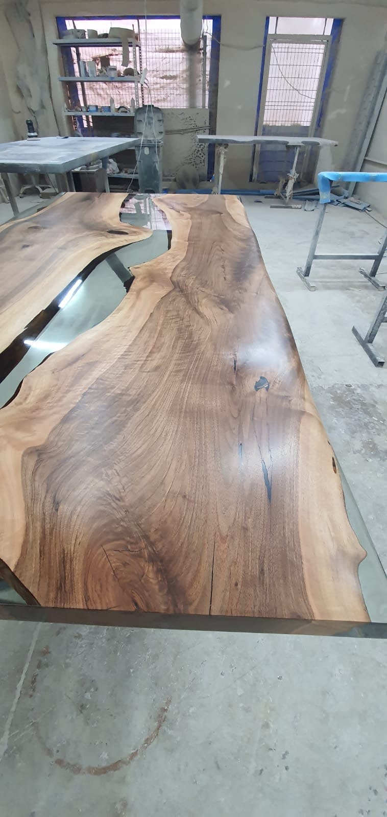 Handmade Epoxy Table, Live Edge Table, Epoxy Resin Table, Custom 84” x 42” Walnut Smokey Gray Table, Epoxy River Table, Order for Elizabeth