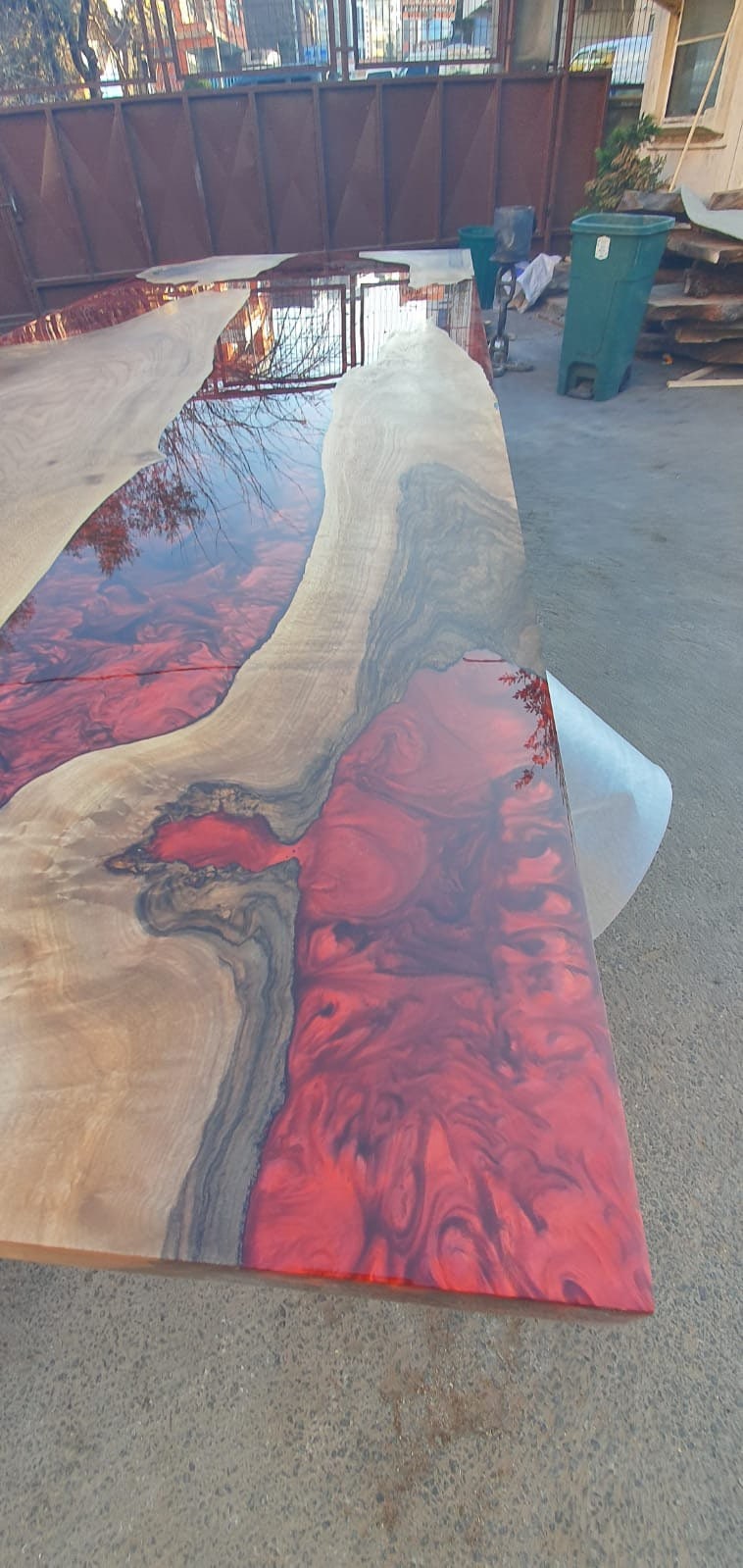 Custom 96" x 36" Epoxy Resin Table, Handmade Red Epoxy Table, Custom Walnut Epoxy Table, Unique Resin Epoxy Table Name Logo for #EEZYGANG