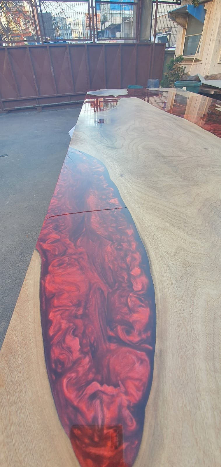 Custom 96" x 36" Epoxy Resin Table, Handmade Red Epoxy Table, Custom Walnut Epoxy Table, Unique Resin Epoxy Table Name Logo for #EEZYGANG