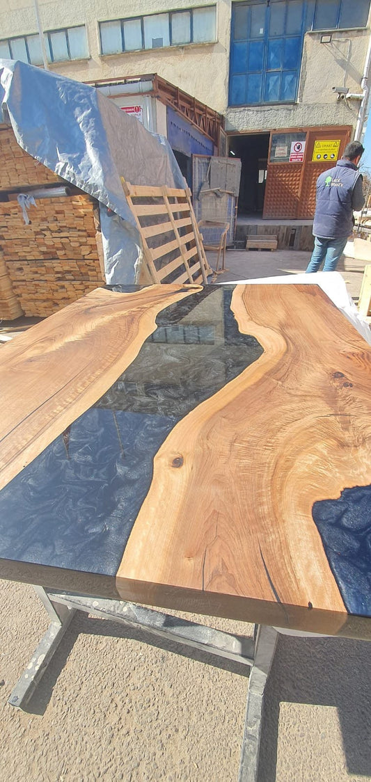 Live Edge Table, Epoxy Dining Table, Epoxy Resin Table, Custom 48” x 36” Walnut Metallic Gray Table, Epoxy River Table, Order for Tom Ryan