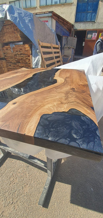 Live Edge Table, Epoxy Dining Table, Epoxy Resin Table, Custom 48” x 36” Walnut Metallic Gray Table, Epoxy River Table, Order for Tom Ryan