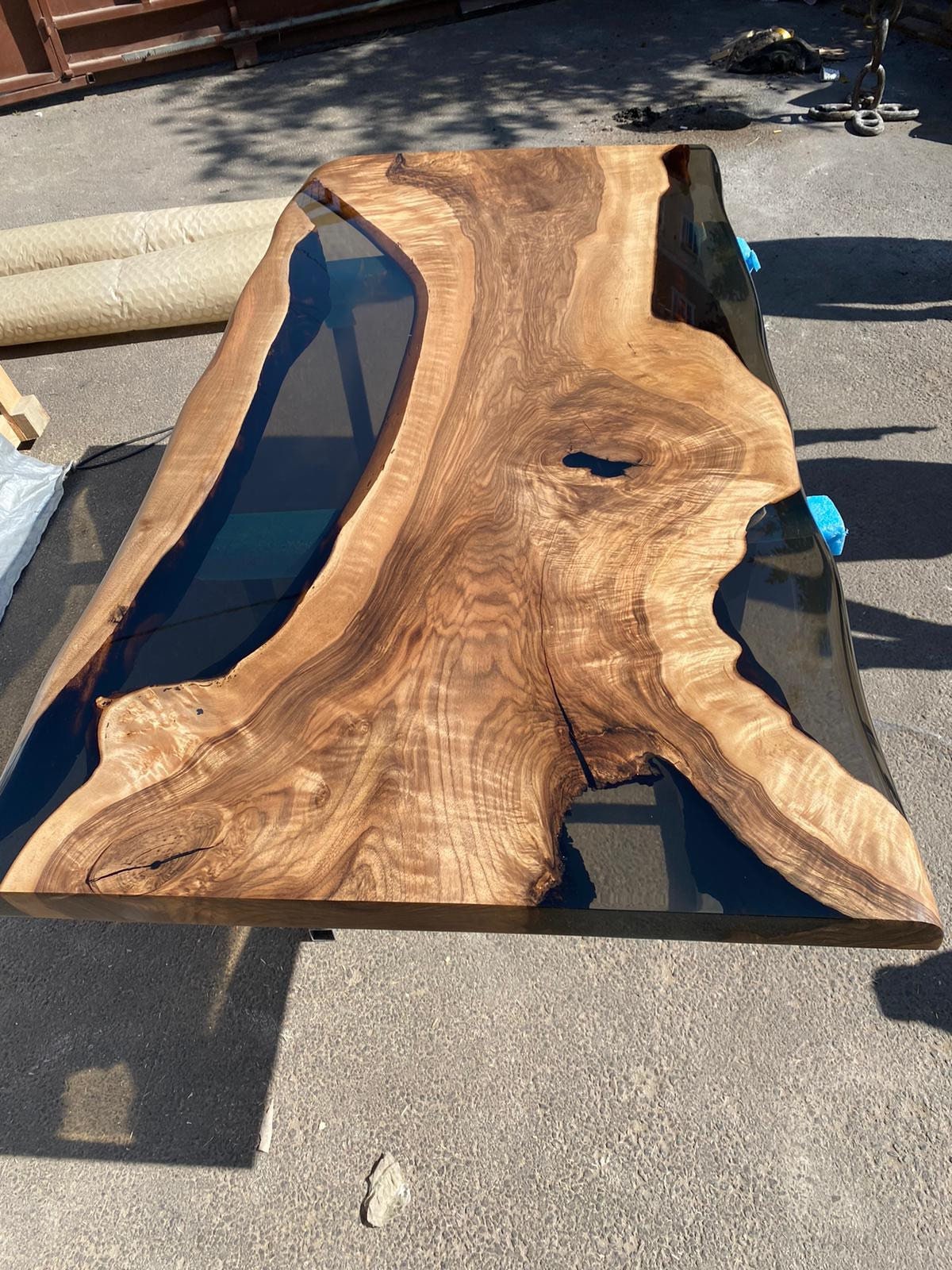 Epoxy Table, Epoxy Dining Table, Custom 72” x 36” Walnut Smokey Gray Epoxy Dining Table Order for Jem