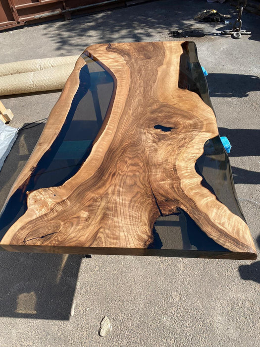 Epoxy Table, Epoxy Dining Table, Custom 72” x 36” Walnut Smokey Gray Epoxy Dining Table Order for Jem