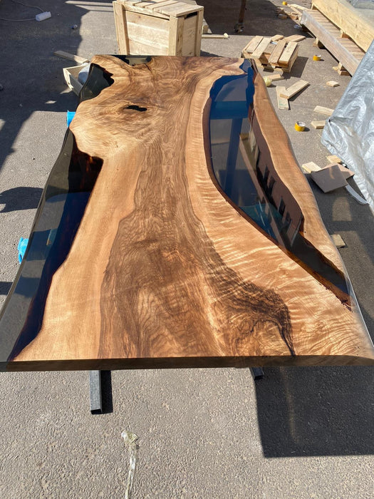 Epoxy Table, Epoxy Dining Table, Custom 72” x 36” Walnut Smokey Gray Epoxy Dining Table Order for Jem