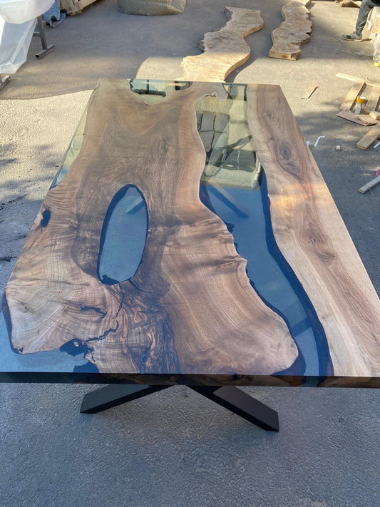 Live Edge Table, Epoxy Resin Table, Epoxy Table, Epoxy Dining Table, Custom 68” x 38” Walnut Epoxy River Table, Custom Order for Christie M