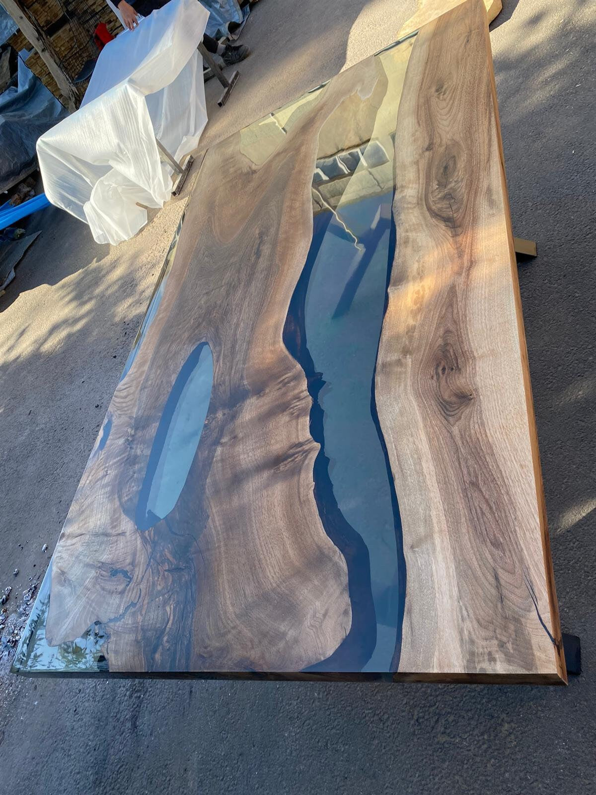 Live Edge Table, Epoxy Resin Table, Epoxy Table, Epoxy Dining Table, Custom 68” x 38” Walnut Epoxy River Table, Custom Order for Christie M