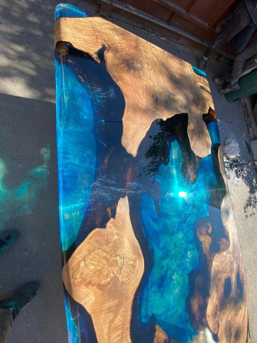 Epoxy Table, Epoxy Dining Table, Walnut Epoxy Table, Custom 72” x 36” Walnut Blue Turquoise Epoxy River Dining Table Order for Poom