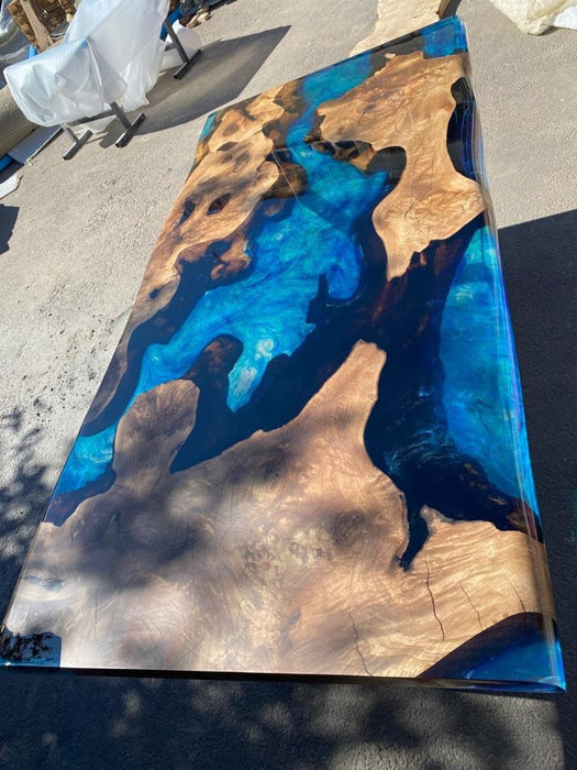 Epoxy Table, Epoxy Dining Table, Walnut Epoxy Table, Custom 72” x 36” Walnut Blue Turquoise Epoxy River Dining Table Order for Poom