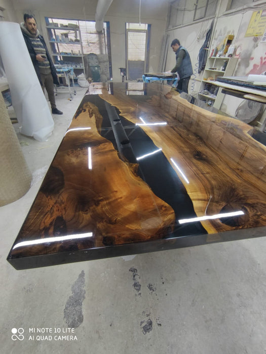 Walnut Dining Table, Custom 108” x 48” Walnut Black Table, Live Edge Table, Epoxy Dining Table, Custom Order for Courtney