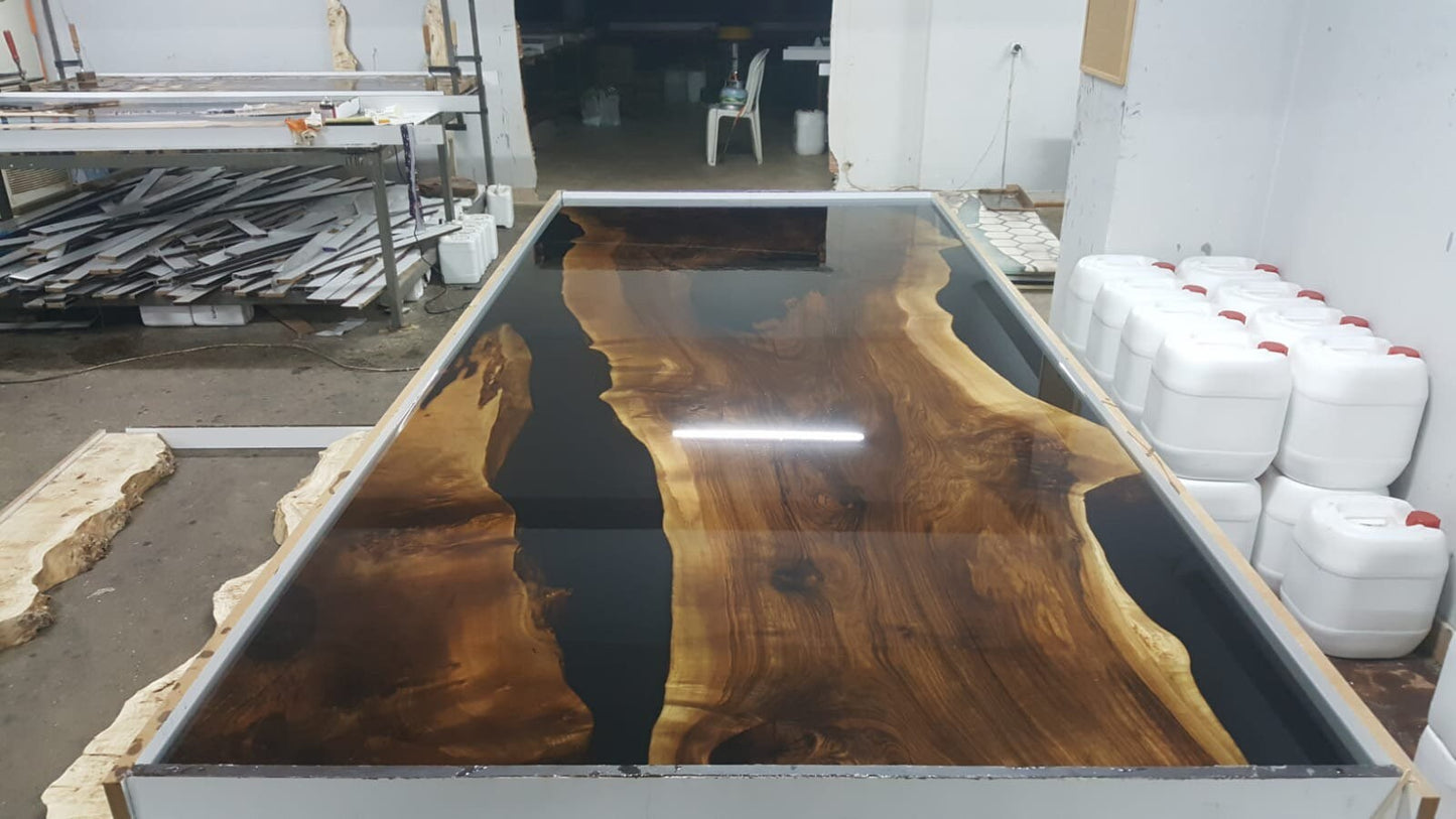 Walnut Dining Table, Custom 108” x 48” Walnut Black Table, Live Edge Table, Epoxy Dining Table, Custom Order for Courtney