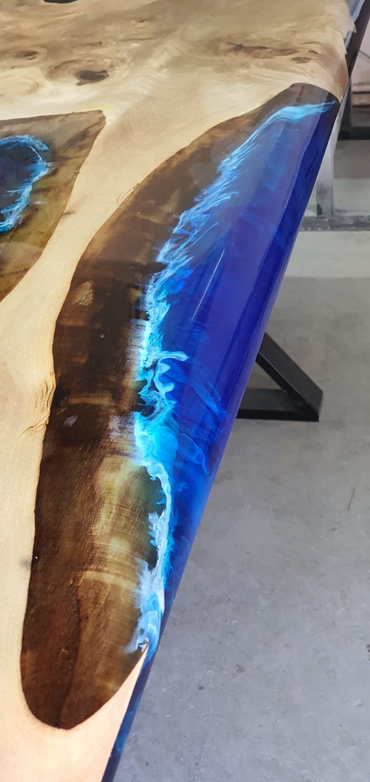 Unique Epoxy Table, Custom 76” x 36” Walnut Blue and White Waves Epoxy Table, Epoxy Dining Table, Custom Order for Kimberly B