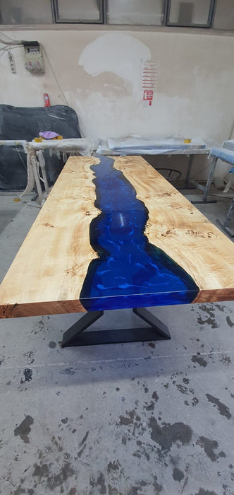 Handmade Epoxy Table, Epoxy Dining Table, Custom 74” x 28” Poplar Wood Table, Blue Epoxy River Table, Live Edge Table, Custom Order for Eric