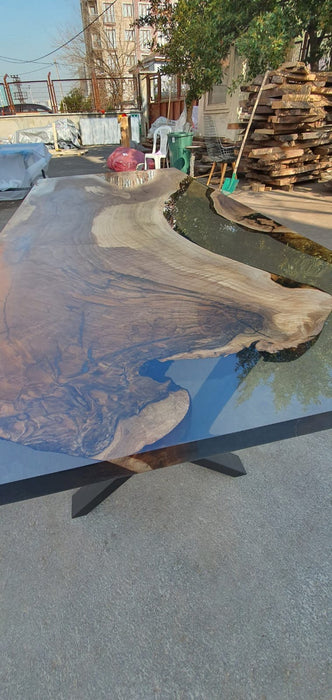 Walnut Dining Table, Live Edge Table, Epoxy Table, Epoxy Dining Table, Custom 84” x 36” Walnut Smokey Gray Table, Custom for Laura W