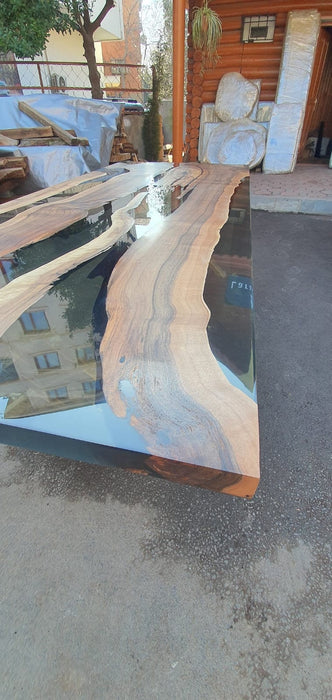 Exquisite Epoxy Creations: Handcrafted Custom Tables for Your Unique Space! Custom 96” x 40” Walnut Smokey Gray Epoxy Table, Order for Jayde