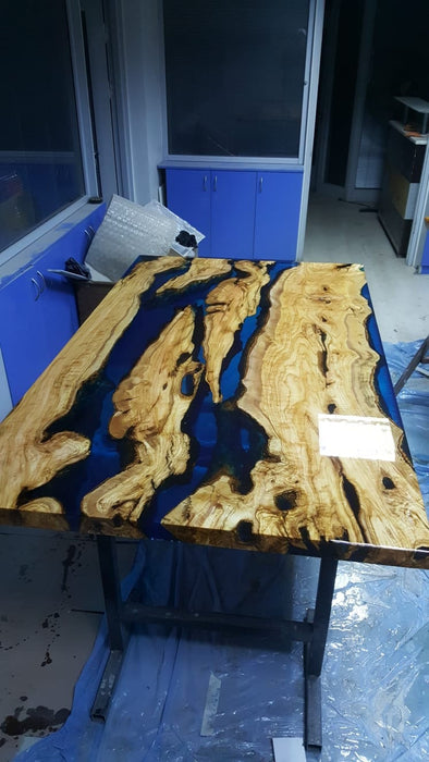 Olive Wood Dining Table, Epoxy Resin Table, Custom 65" x 40" Olive Wood Table, Shiny Epoxy Table, Live Edge Table, Custom Order for Sabrina