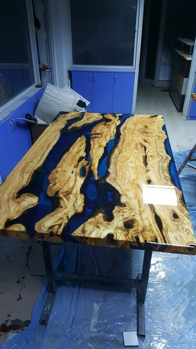 Olive Wood Dining Table, Epoxy Resin Table, Custom 65" x 40" Olive Wood Table, Shiny Epoxy Table, Live Edge Table, Custom Order for Sabrina