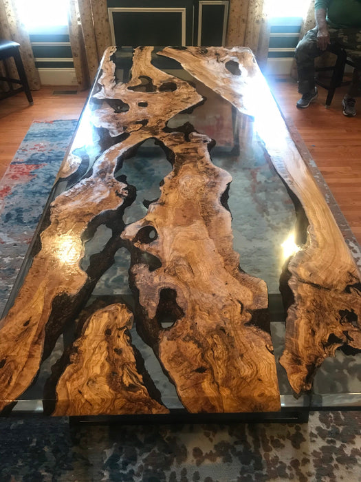 Olive Wood Epoxy Table, Custom 108” x 42” Olive Wood Table, Clear Epoxy Dining Table, River Table, Handmade Table, Custom Order for Michelle