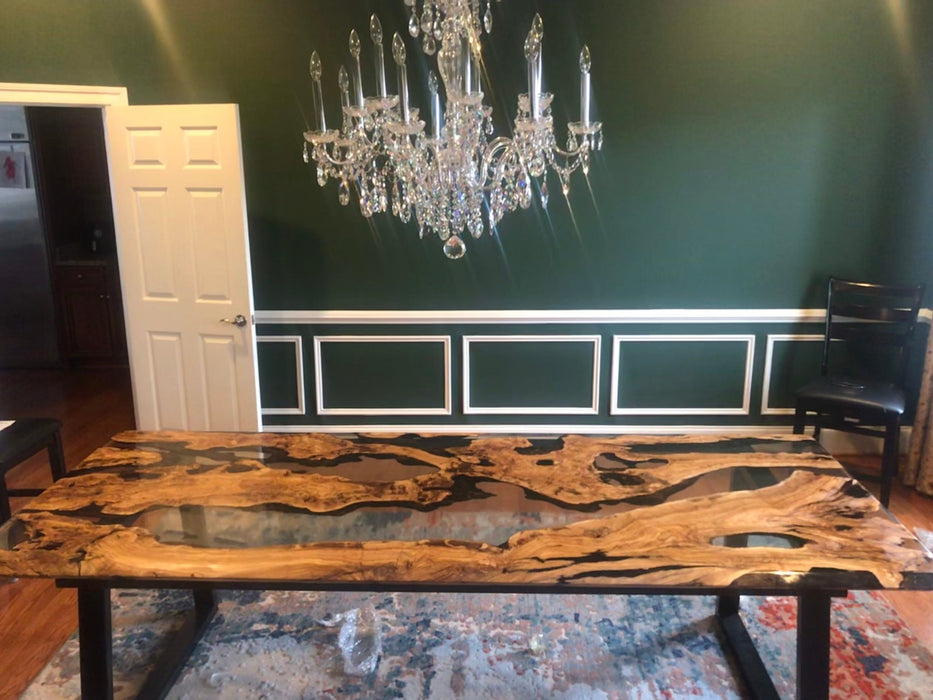 Olive Wood Epoxy Table, Custom 108” x 42” Olive Wood Table, Clear Epoxy Dining Table, River Table, Handmade Table, Custom Order for Michelle