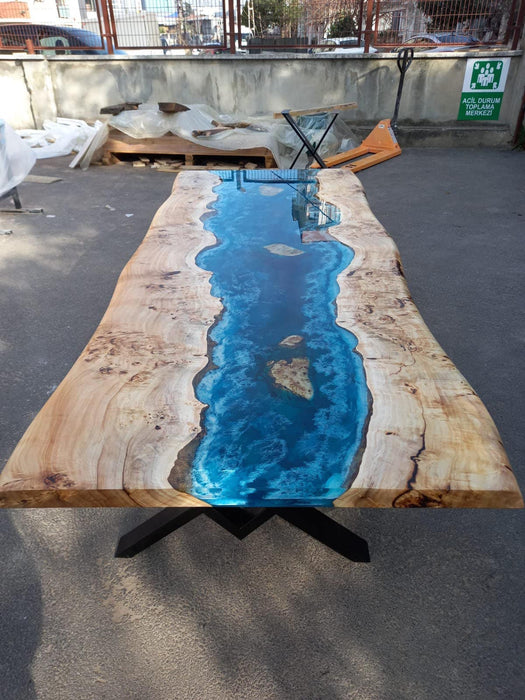 Handmade Epoxy Table, Custom 96” x 42”  Poplar Wood Blue, Turquoise and White Waves Table, Epoxy River Dining Table, Order for Carolyn U