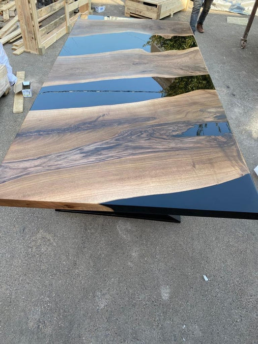 Epoxy Table, Epoxy Dining Table, Walnut Epoxy Table, Custom 90” x 40” Walnut Table, Black Epoxy River Table, Dining Table Order for Lindsay