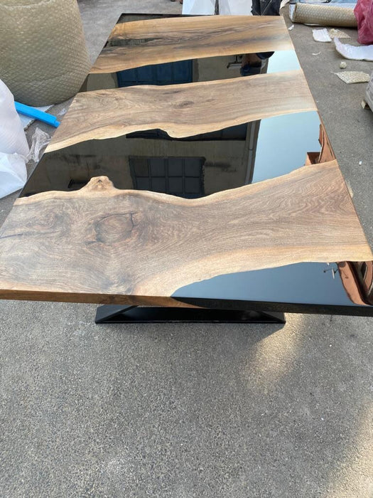 Epoxy Table, Epoxy Dining Table, Walnut Epoxy Table, Custom 90” x 40” Walnut Table, Black Epoxy River Table, Dining Table Order for Lindsay