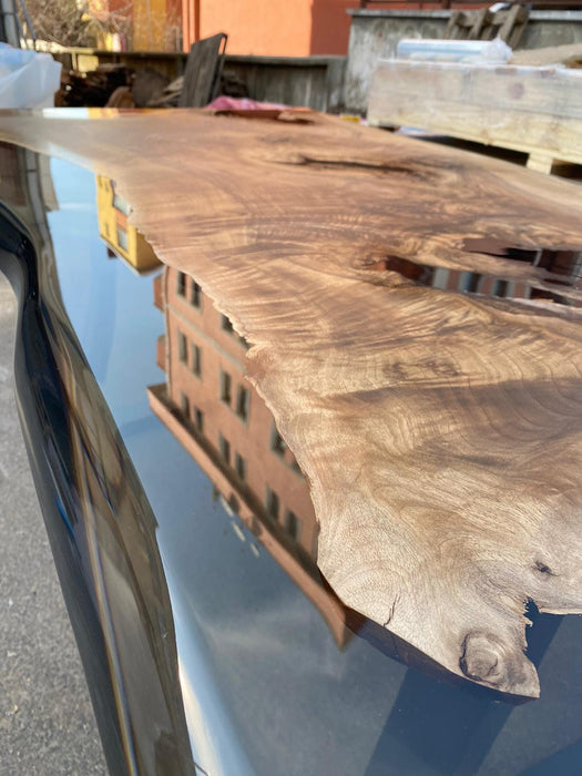 Handmade Epoxy Table, Custom 60” x 36” Walnut Smoke Gray Table, Epoxy River Table, Live Edge Table with Bench, Custom Order for Audra