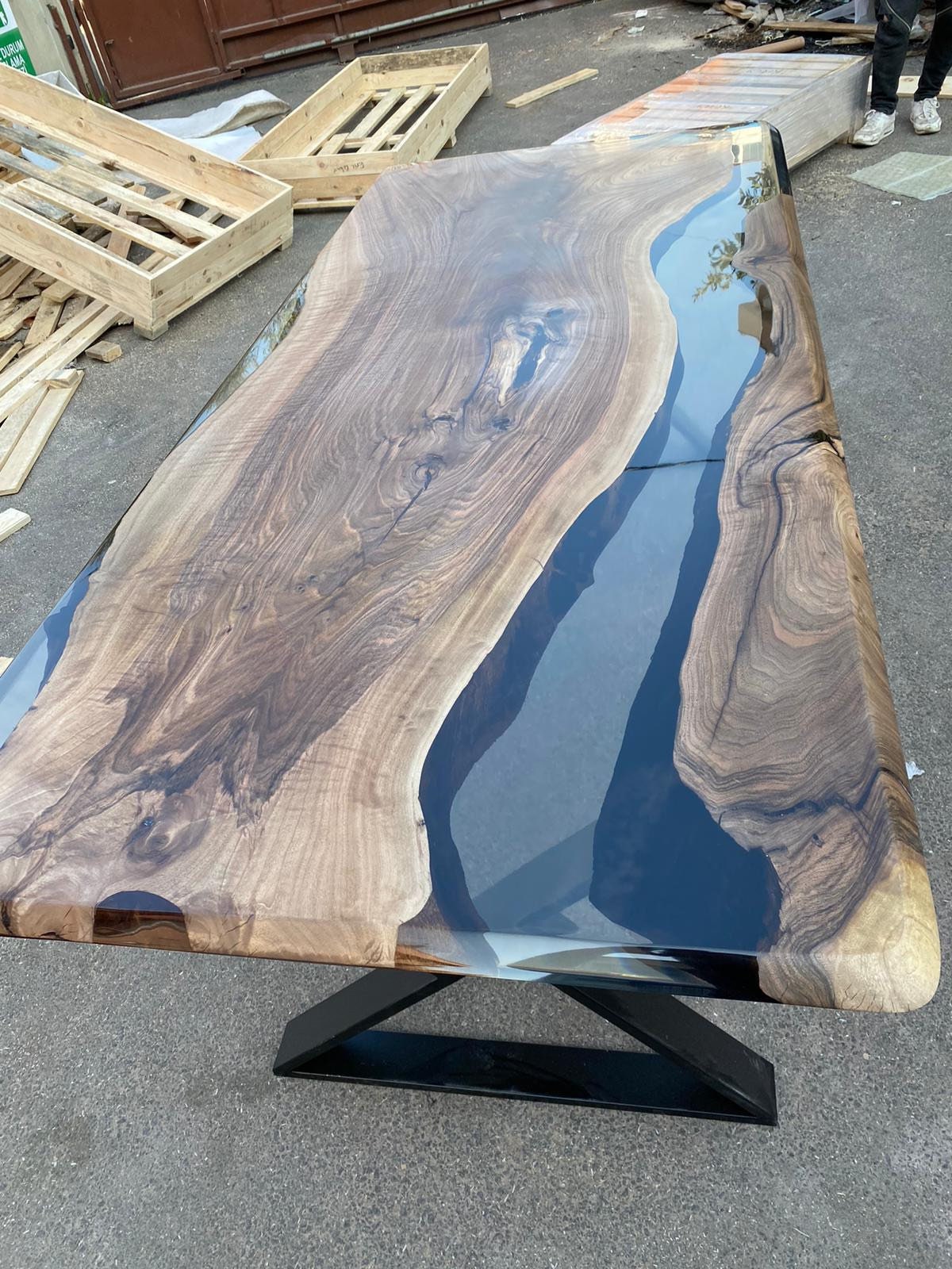 Walnut Dining Table, River Table, Custom 90” x 40” Walnut Smokey Gray Table, Epoxy River Dining Table, River Table, Order for Amanda