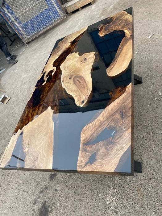 Walnut Dining Table, Epoxy Dining Table, Epoxy Dining Table, Custom 60” x 36” Walnut Black Table, Epoxy Resin Table for Amber B